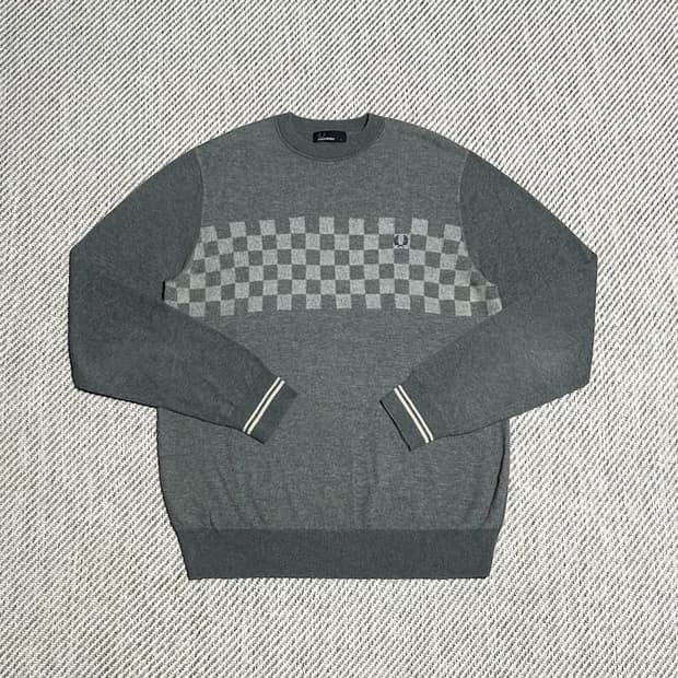 [M] Fredperry 프레드페리 그레이 라운드 울 니트