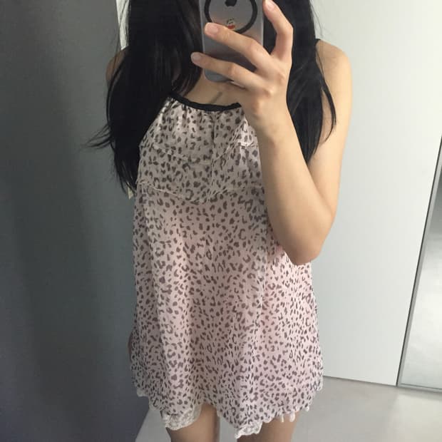 Jpn vtg 히메갸루 라떼갸루 레오파드 핑크 프릴 레이스 원피스