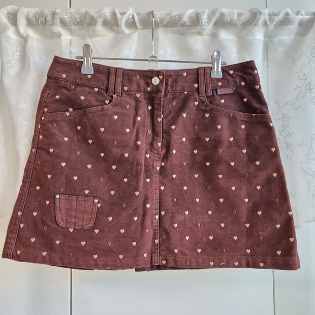 코코아 하트 자수 미니 스커트