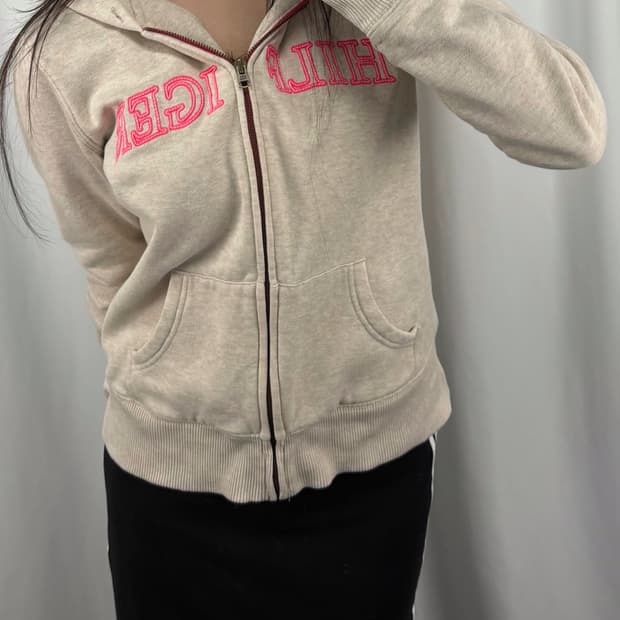 타미힐피거 핑크 로고 후드집업