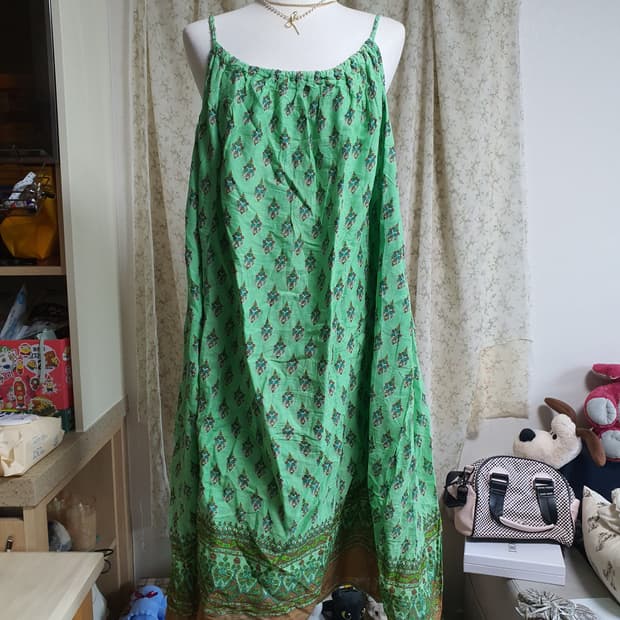 [일본빈티지] 모리걸 그린 플라워 롱 원피스 2XL 6L