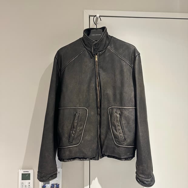 오토매틱포더피플 파이핑 레더 자켓 블랙