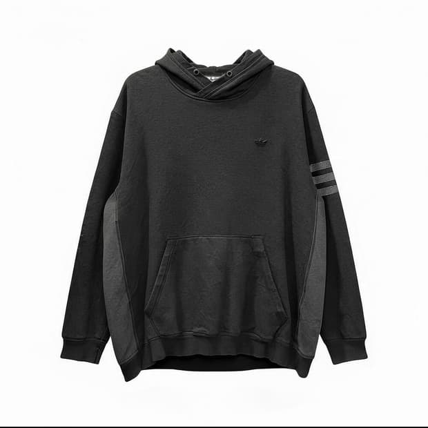 아디다스 후드티 오리지널 로고 배색 소매 삼선 디테일 블랙