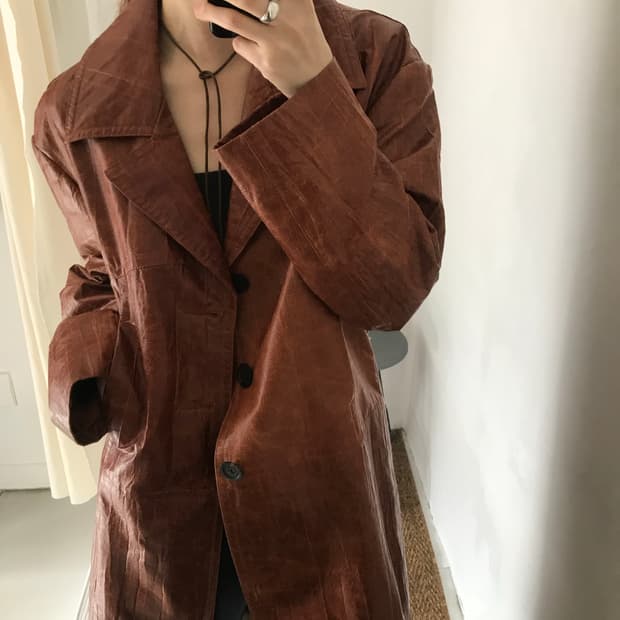 fake leather long coat