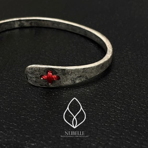 🌗 Red stitch bracelet / 엔틱 레드 스티치 실버 팔찌