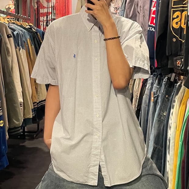 [IM] polo 폴로 체크 화이트 반팔셔츠