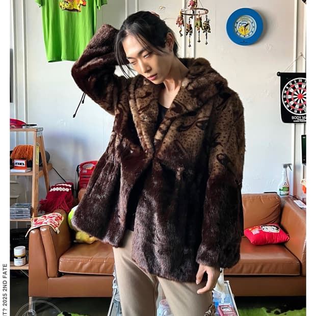 Vintage Real Fox Fur String Sleeve Coat