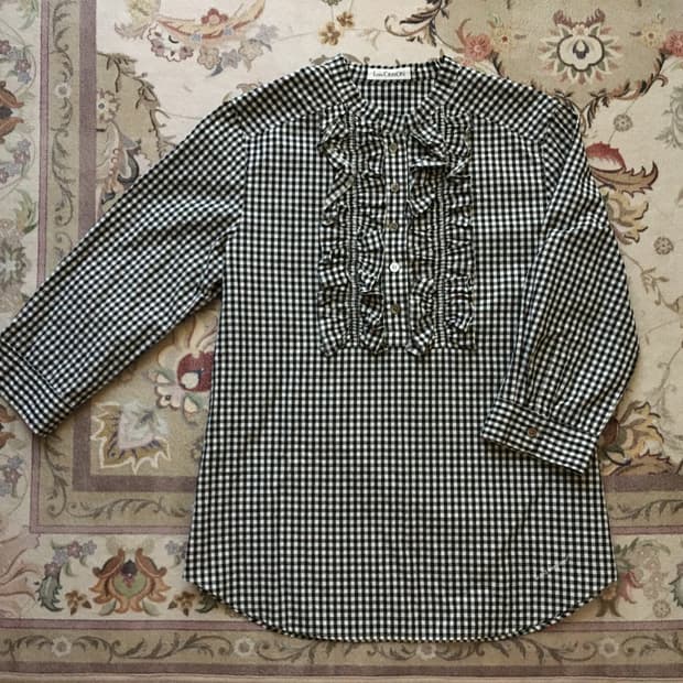 꼼데st 프릴 체크 7부 셔츠