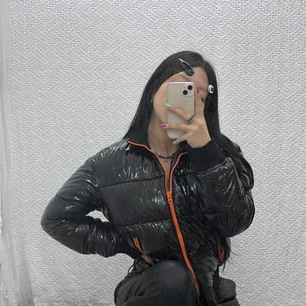 갭 Y2K 유니크 유광 오렌지블랙 패딩 S C07013