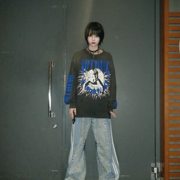 세인트 마이클 x 코스케 카와무라 낫띵 IMP 롱슬리브 티셔츠 블랙