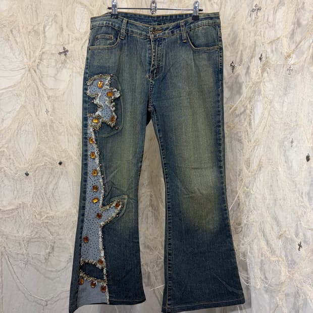 Y2K cubic detail boots cut pants