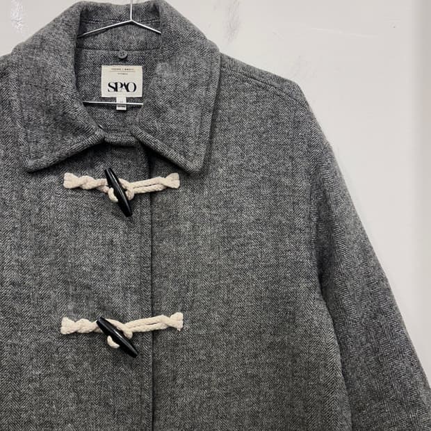 스파오 울헤링본 카라 더플 롱코트
