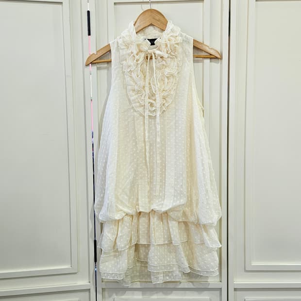 아이보리 프릴 캉캉 미니 원피스