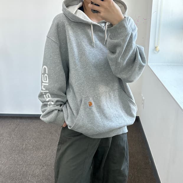 Carhartt 칼하트 사이드로고 그레이 후드티