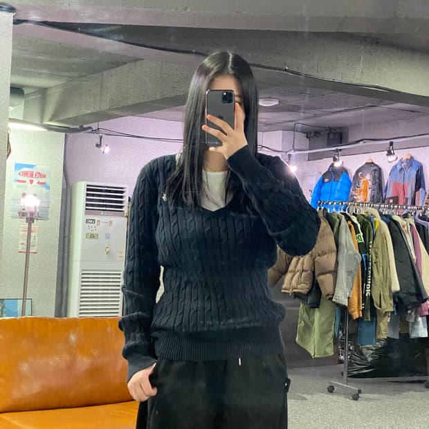 폴로 랄프로렌 화이트포니 블랙 브이넥 니트 B3972 