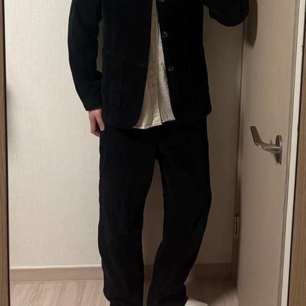 정품 비슬로우 블랙 코듀로이 셋업 카라리스 자켓 벨티드 팬츠 세트