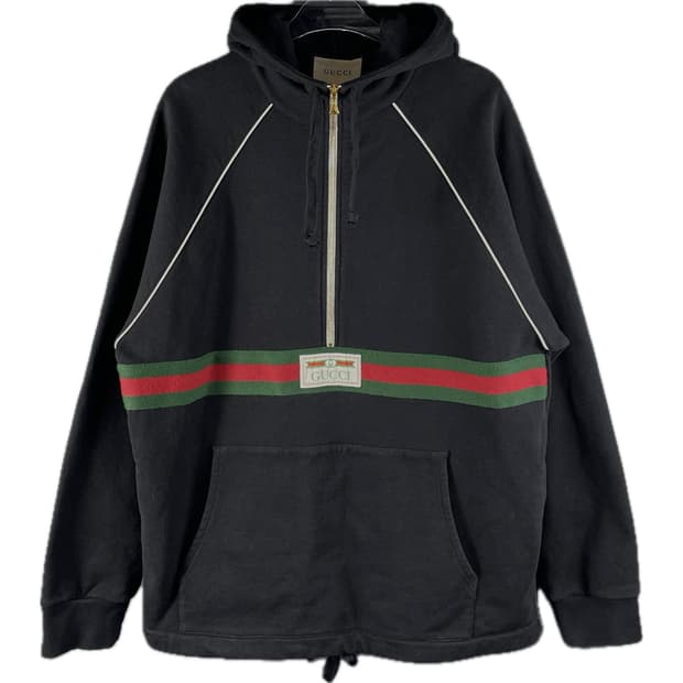 [S] GUCCI 구찌 코튼 저지 스웻 웹 후드 아노락 자켓