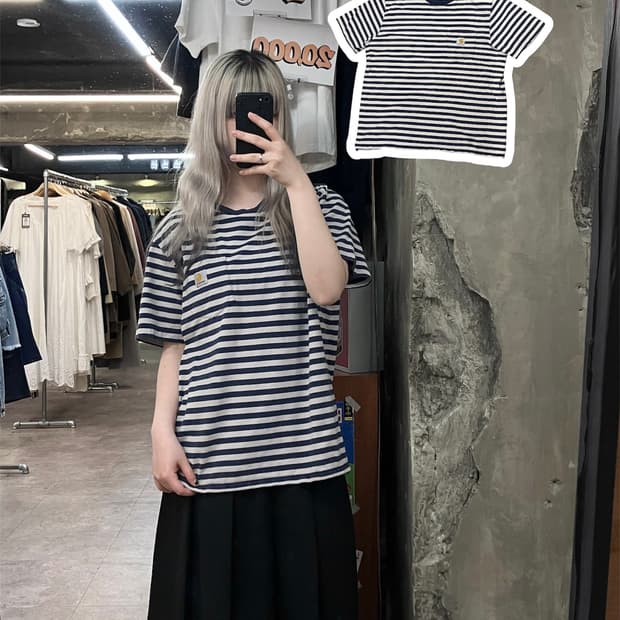 칼하트 스트라이프 포켓 반팔 티셔츠 XL  #csz3869