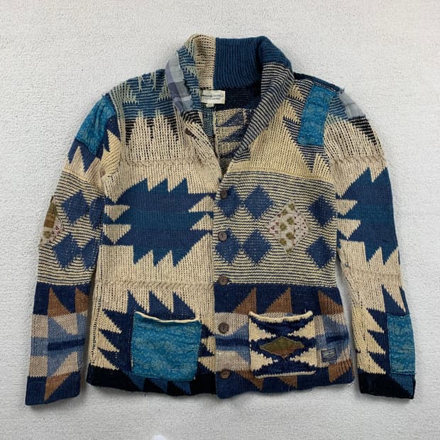 폴로 데님앤서플라이 패치워크 니트 숄카라 가디건