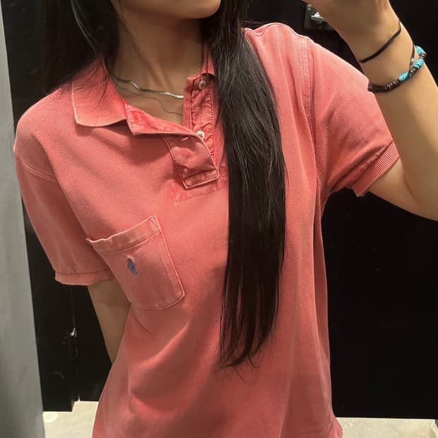 폴로 랄프로렌 워싱 포켓 핑크 카라 반팔