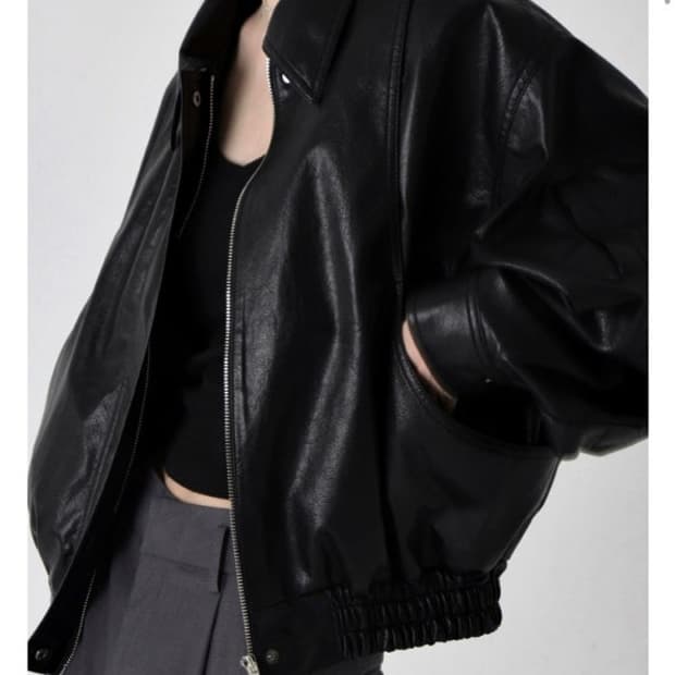 트리밍버드 Placket Leather Blouson [ Black ]