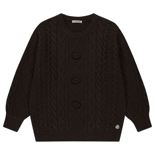 코이세이오 폼폼 케이블 니트 브라운