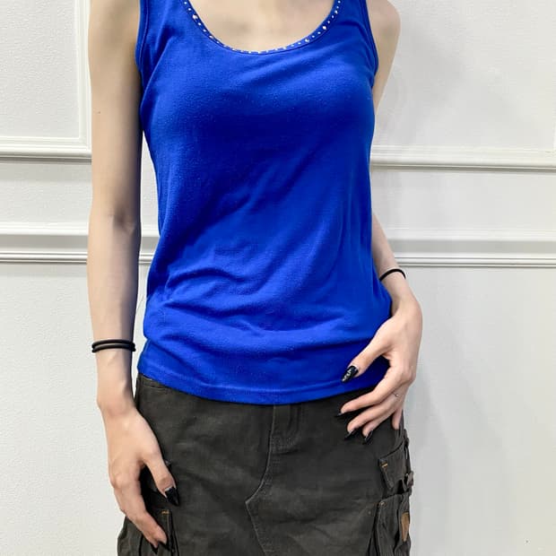 Y2K Cubic Detail Blue Sleeveless
