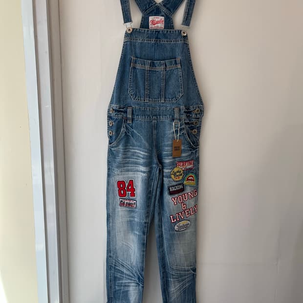 블런틀리(Bluntly) 풀 패치워크 빈티지 데님 오버롤