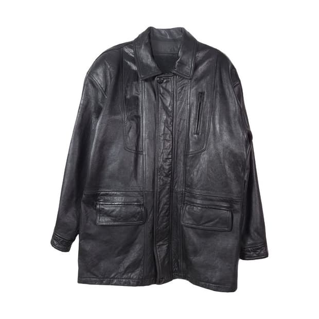 빈티지 리얼 램스킨 하이넥 레더 워크 자켓 L