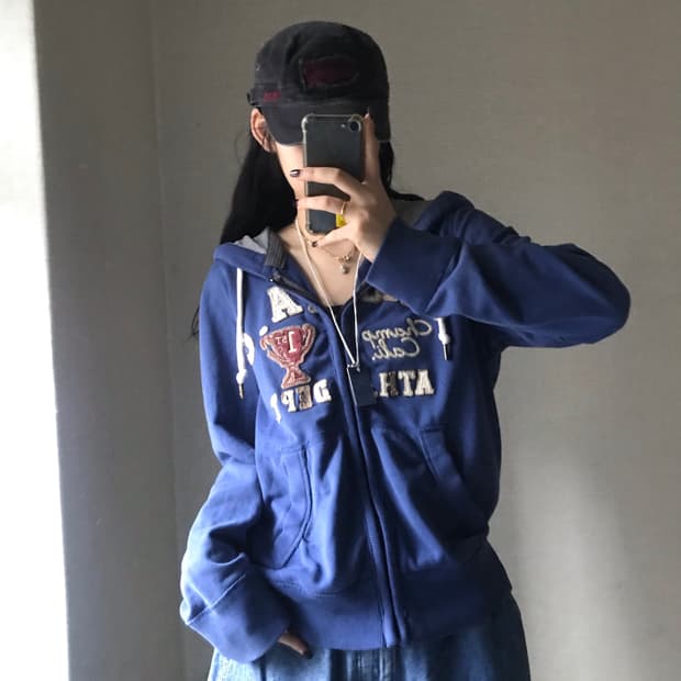 후아유 딥블루 후드집업