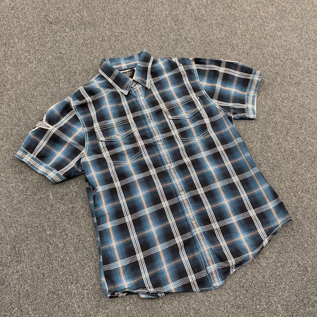 L) 할리데이비슨 빈티지 체크 플란넬 반팔셔츠