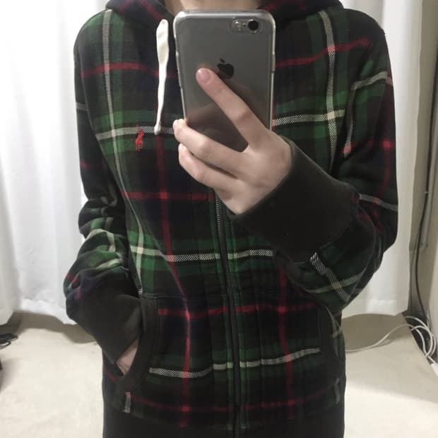 폴로 랄프로렌 체크 브라운 그린 후드집업