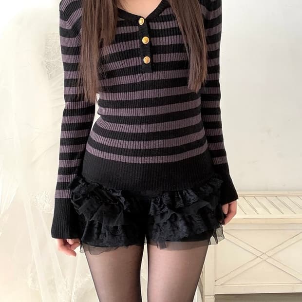 Deep purple and black stripe long sleeve