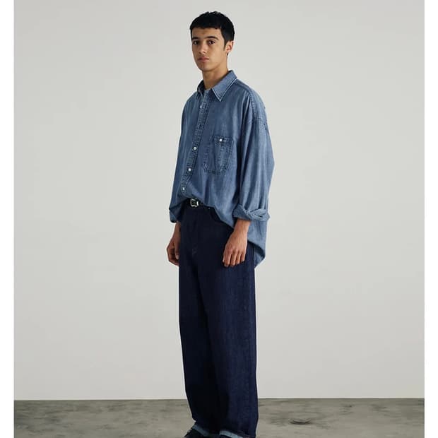 파르티멘토 오버사이즈 스톤 워싱 데님 셔츠 블루 L