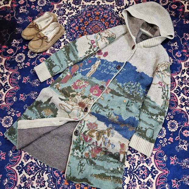 써스데이아일랜드 스토리 자카드 후드 롱 가디건 M size