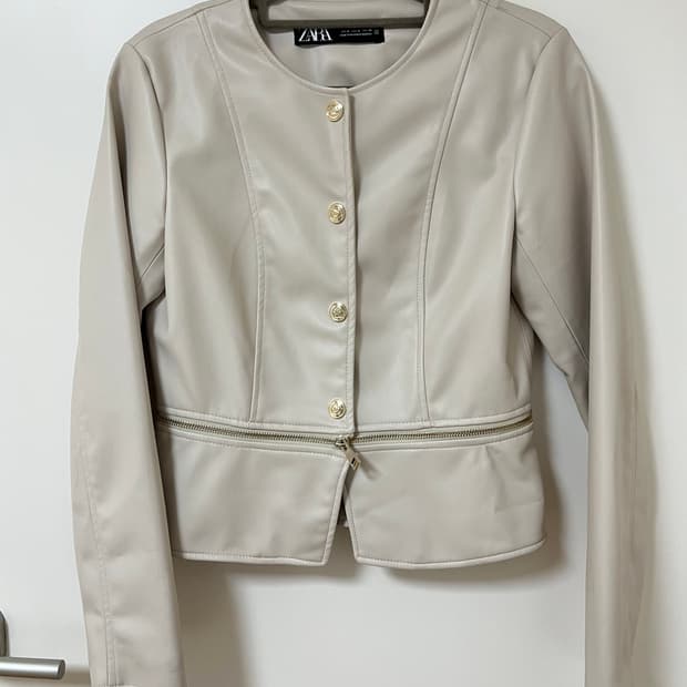 자라 투웨이 레더 자켓 zara 베이지 빈티지