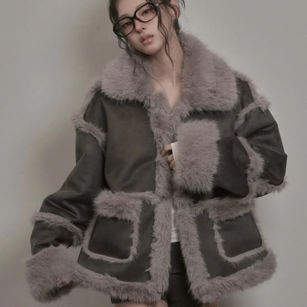 카키포인트 시어링 퍼 무스탕 차콜 Shearing Fur Mustang