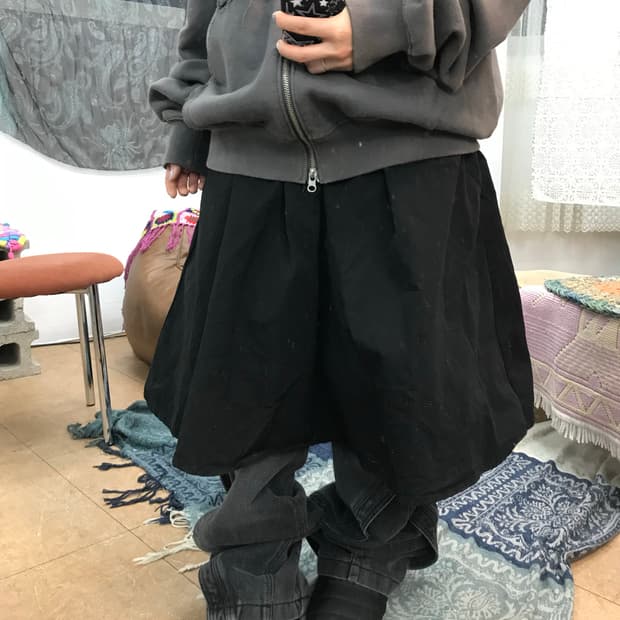 빈티지 여성 밴딩 코튼 미디스커트 