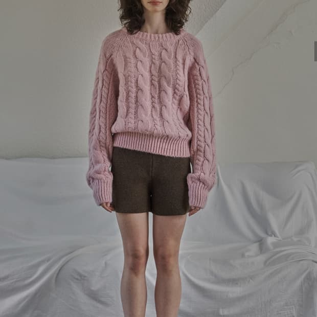 헤더먼트 로빈 케이블 니트 핑크
