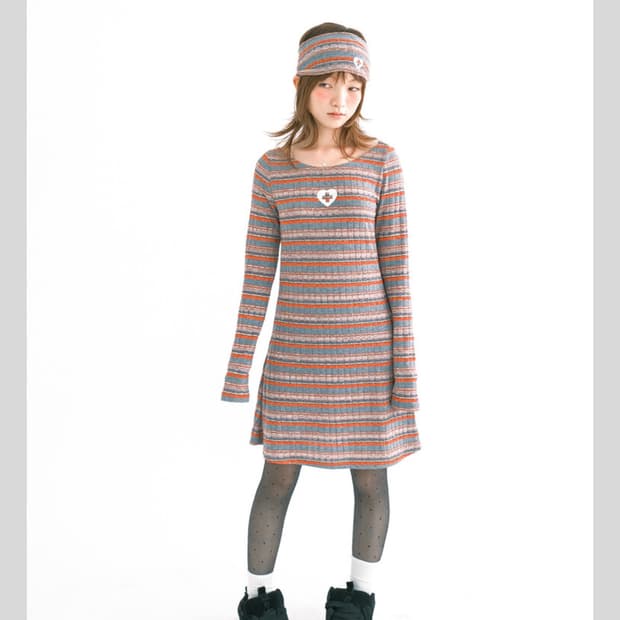 샵페어리 rainbow sheer knit mini dress 