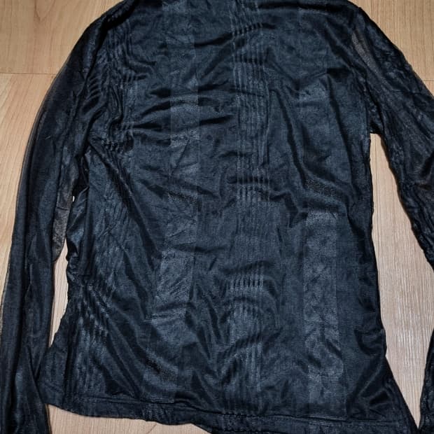 블랙 시스루 긴팔 목폴라 티셔츠