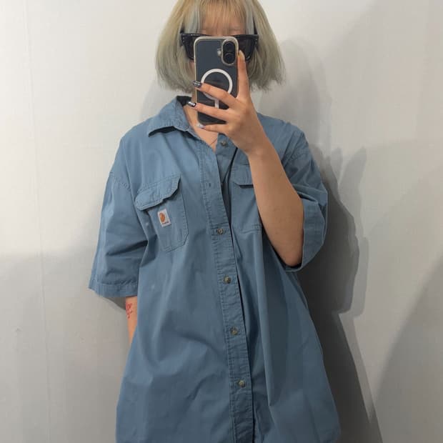 XL 칼하트 반팔 워크 셔츠 블루