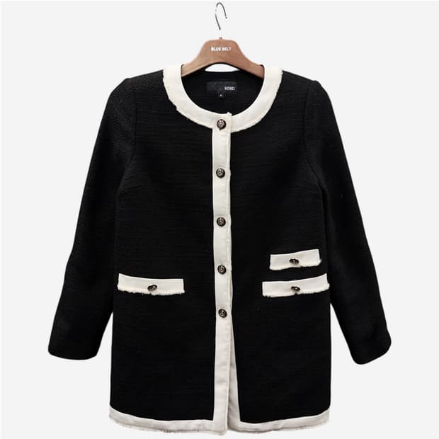 MIXXO 클래식 트위드 자켓 그레이빙 버튼 넥라인 프린지 디테일