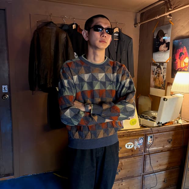 JAPANESE VINTAGE MIX WOOL CHECK KNIT