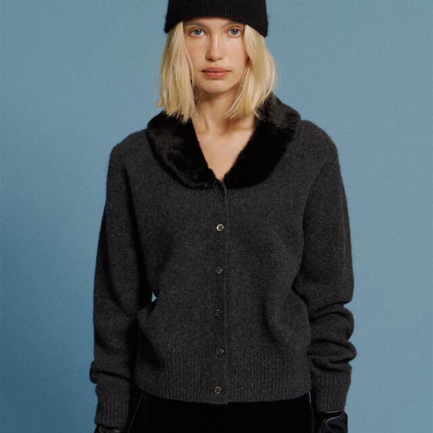 LO61 퍼 가디건 Fur Trim Cardigan in Charcoal