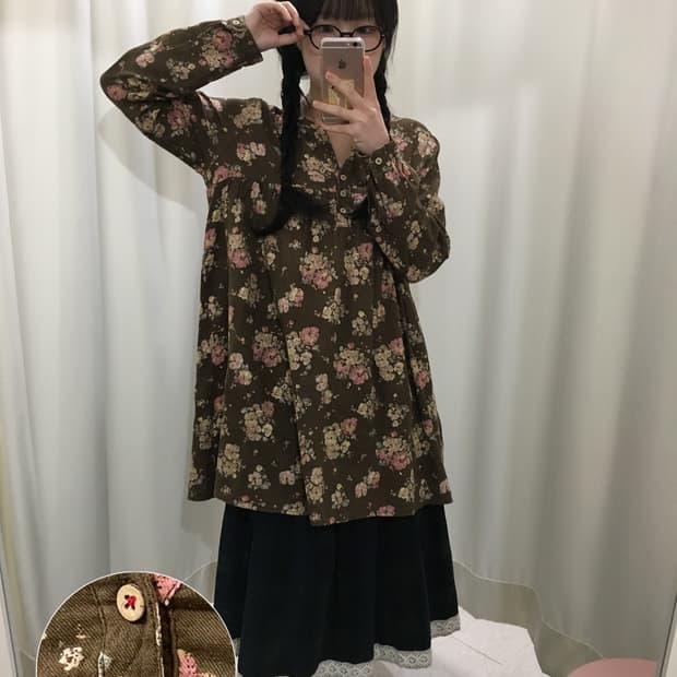 플라워 모리 롱 블라우스