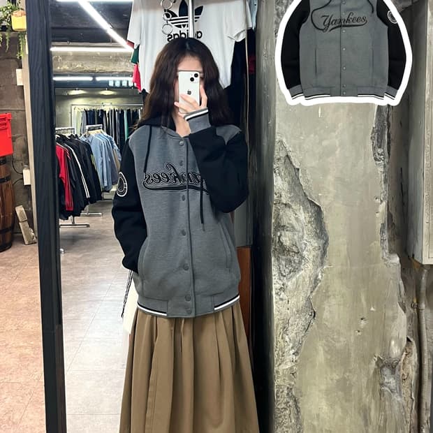 엠엘비 양키스 후드 바시티 자켓 그레이 100 #csz2631