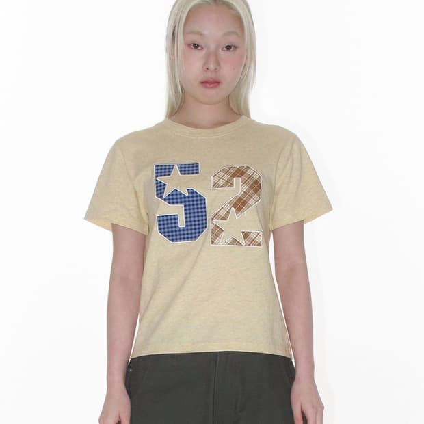 아메스 AMES APPLIQUE TEE YELLOW 크롭 반팔 티셔츠
