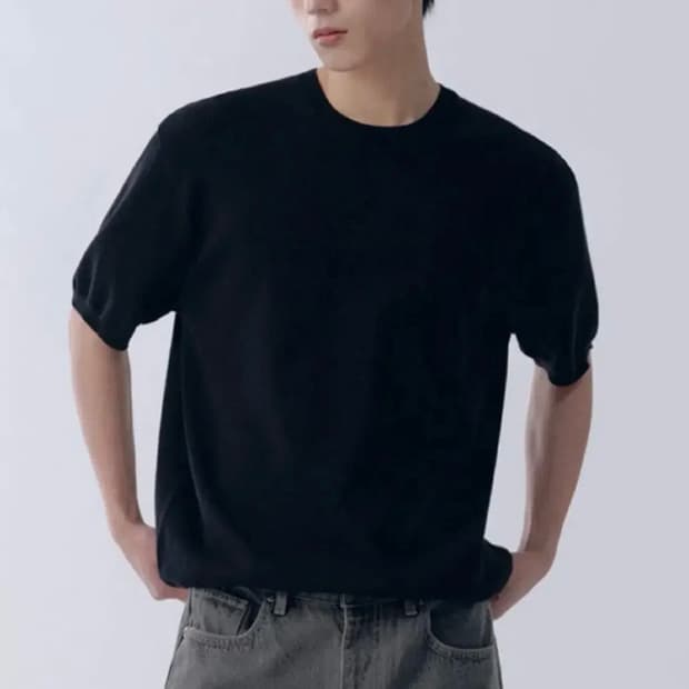 무신사스탠다드 무탠다드 워셔블수피마 코튼 크루넥 반소매 니트반팔 M 블랙