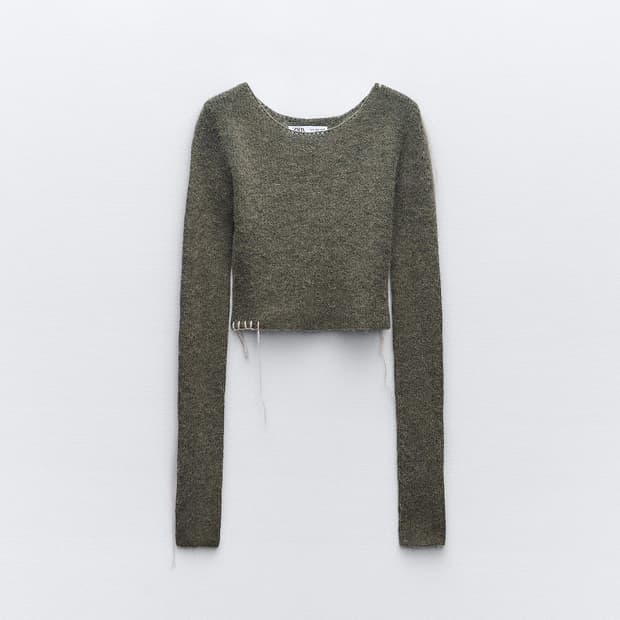 (M) 자라 콘트라스트 스티치 크롭 니트